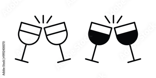 Clinking glasses icon design concept. Stroke and flat icons set