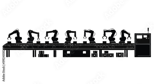 Industrial robotic assembly line silhouette in smart factory