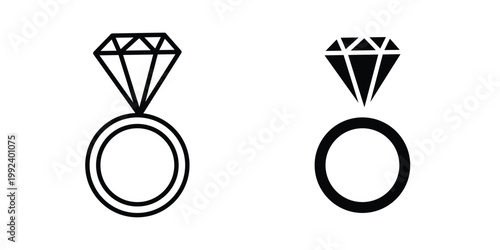 Diamond ring icon design concept. Stroke and flat icons set