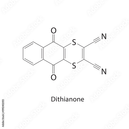 Dithianone skeletal structure. pesticide compound schematic illustration. Simple diagram, chemical formula.
