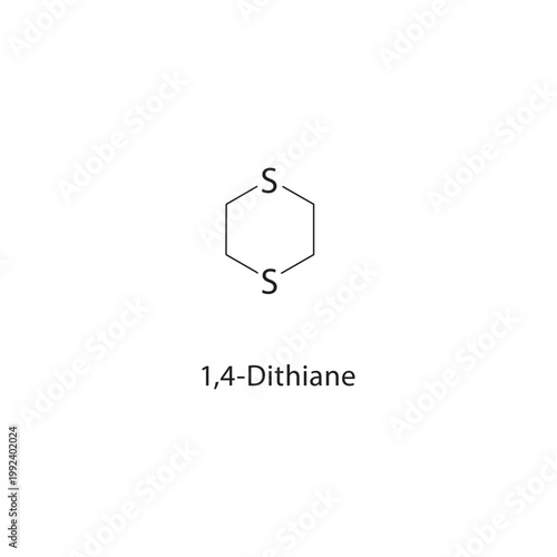 1,4-Dithiane skeletal structure. thioether compound schematic illustration. Simple diagram, chemical formula.