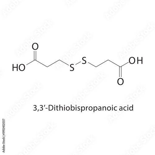 3,3’-Dithiobispropanoic acid skeletal structure. disulfide compound schematic illustration. Simple diagram, chemical formula.