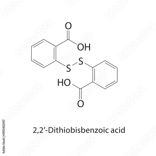 2,2’-Dithiobisbenzoic acid skeletal structure. disulfide compound schematic illustration. Simple diagram, chemical formula.