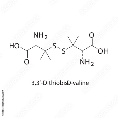 3,3’-Dithiobis-D-valine skeletal structure. amino acid compound schematic illustration. Simple diagram, chemical formula.