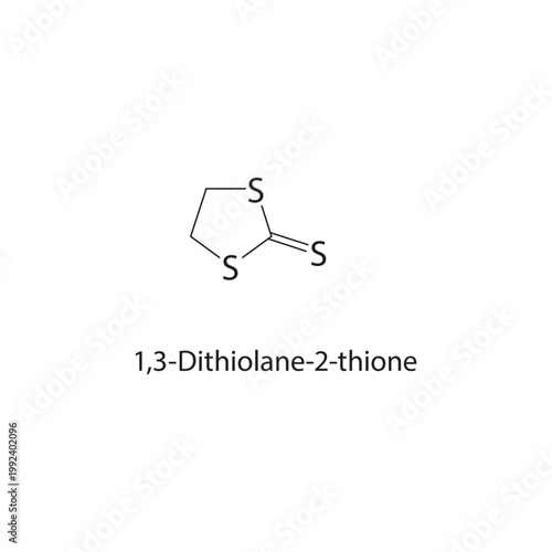 1,3-Dithiolane-2-thione skeletal structure. thione compound schematic illustration. Simple diagram, chemical formula.