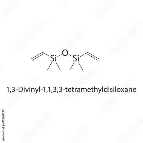 1,3-Divinyl-1,1,3,3-tetramethyldisiloxane skeletal structure. siloxane compound schematic illustration. Simple diagram, chemical formula.