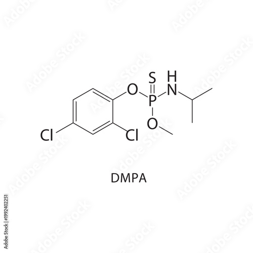 DMPA skeletal structure. hormone compound schematic illustration. Simple diagram, chemical formula.