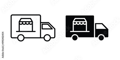 Food truck icon design concept. Stroke and flat icons set