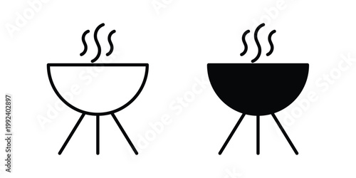 Grill icon design concept. Stroke and flat icons set