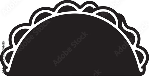 Taco illustration simple black and white icon with white background, food icon, and mexican