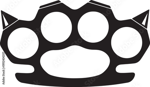 Black silhouette of brass knuckles with spikes on a transparent background, also transparent background