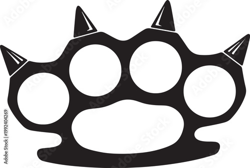 Black spiked brass knuckles with four finger holes on white background, also transparent background, spiked knuckles