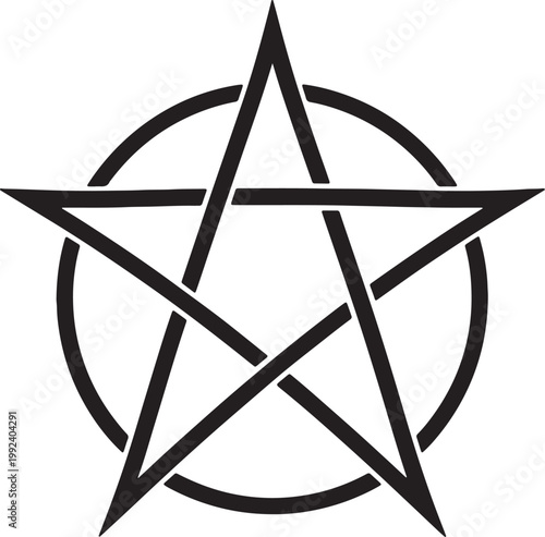 Intertwined black pentagram symbol enclosed in a circle also transparent background, star