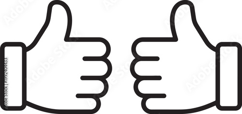 Two black thumbs up on white background, simple line also transparent background, like approval agreement