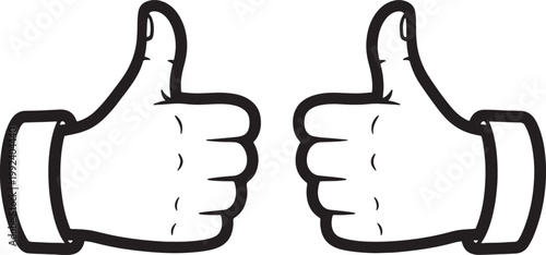 Two cartoon thumbs up gestures, black outlines on white background, also transparent background approval