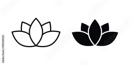 Lotus icon design concept. Stroke and flat icons set