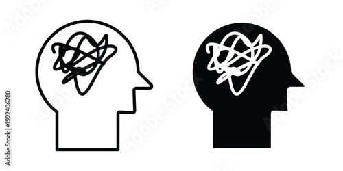 Mental disorder icon design concept. Stroke and flat icons set