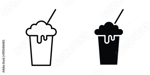 Milk shake icon design concept. Stroke and flat icons set