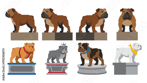 Gentle Giant - Muscular bulldog standing proudly on a pedestal   Flat Vector Illustration on Transparent Background