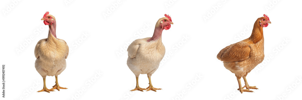Fototapeta premium Naked Neck Hen Standing Visible Bare Neck - Gallus gallus domesticus - Poule Cou Nu - Nackthals - SEO Optimized Unique Poultry Heritage Farming Resilient Livestock Photography Image for Agriculture