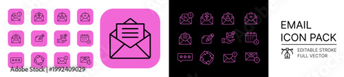 Email Editable Stroke Icons Pack Envelope Message Communication Mail UI Set Important Draft Delete Sync Compose Vector Line Symbols