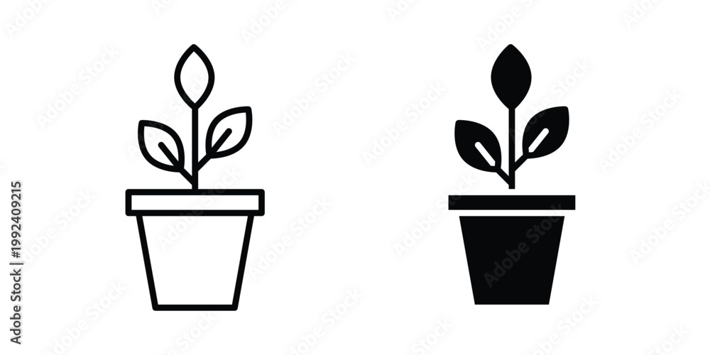 Obraz premium Plant Pot icon design concept. Stroke and flat icons set