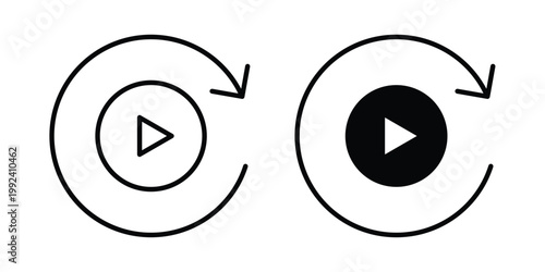 Replay icon design concept. Stroke and flat icons set