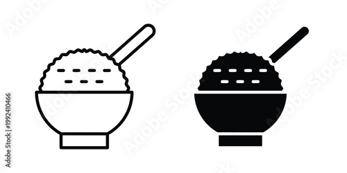 Rice bowl icon design concept. Stroke and flat icons set