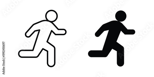 Running icon design concept. Stroke and flat icons set