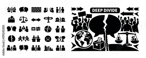 Visualizing societal divisions and political polarization with diverse icons
