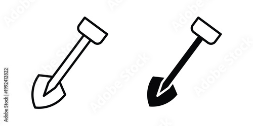 Shovel icon design concept. Stroke and flat icons set