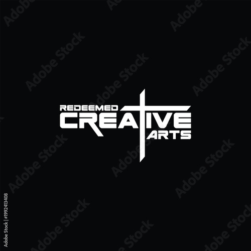 Modern minimalist cross symbol logo for redeemed creative arts and religious studio
