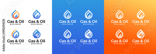 Collection of vector logo designs of oil drop icons with bar chart arrows and flames