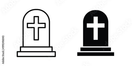 Tombstone icon design concept. Stroke and flat icons set