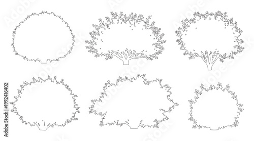 Vector set of shrubs and bushes in elevation view for use in architectural drawings