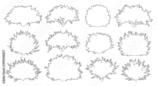 Vector set of shrubs and bushes in elevation view for use in architectural drawings