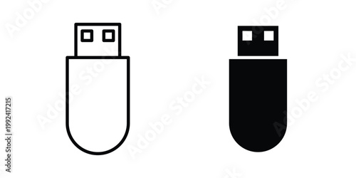 Usb icon design concept. Stroke and flat icons set
