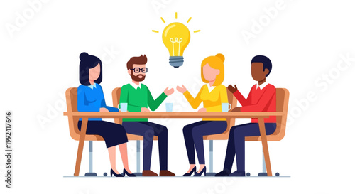 Diverse group of people discussing ideas.