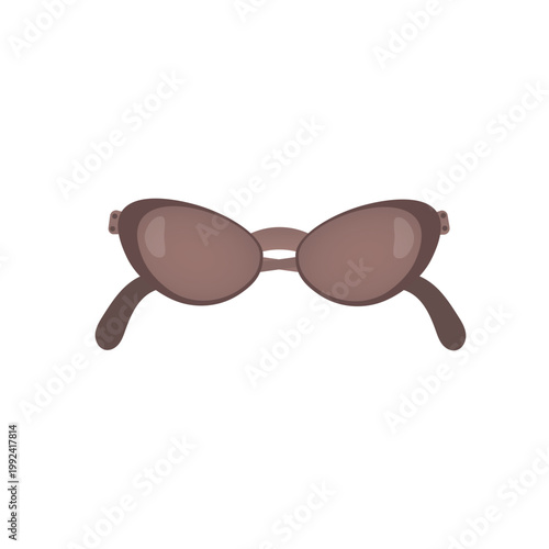Modern illustration of sleek brown oval sunglasses with glossy tinted lenses and curved arms. 