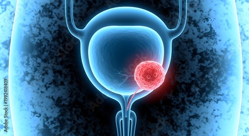 Bladder cancer, 3D illustration, urinary system, medical concept