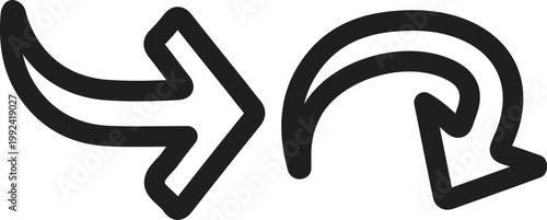 Black arrow pointing right and circular turn