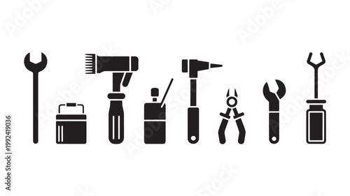 Tool Icons Silhouettes Set for DIY Repair, Construction Equipment and Home Improvement Projects