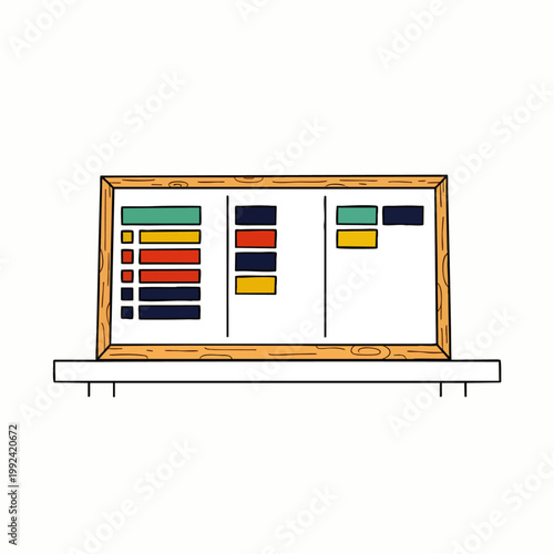 Kanban Board with colorful sticky notes and tasks on a white background, project management concept