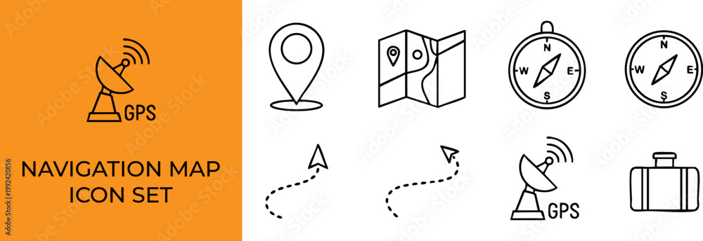 Fototapeta premium Navigation Map Outline Icon Set Vector.