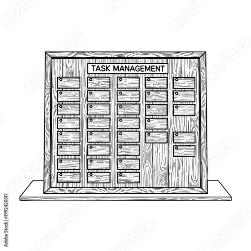 Hand-drawn illustration of a task management board with empty slots for tasks and projects