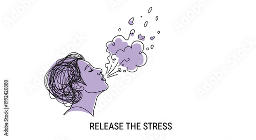 Stress relief, relaxation, purple illustration, Release the Stress concept, vector graphics