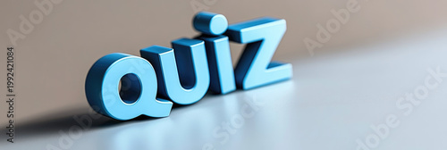 3D blue letters forming the word quiz, representing a game of questions and answers, a knowledge challenge, or an educational assessment on a modern, reflective surface