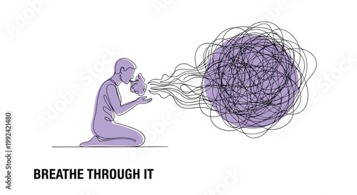 Mindfulness, meditation, stress relief, breathing concept, mental health vector illustration