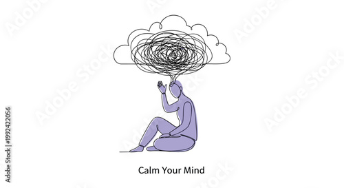 Mindfulness, meditation, calmness concept, mental health illustration, anxiety relief