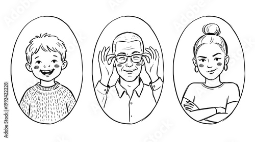 Hand-Drawn Portrait Illustrations of Diverse People - Line Art Character Sketches